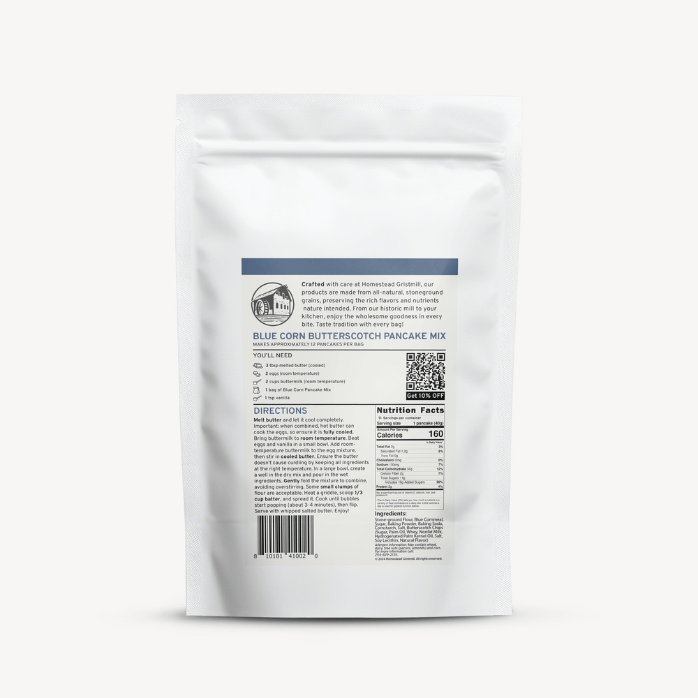 Blue Corn Butterscotch Pancake Mix - Homestead Gristmill